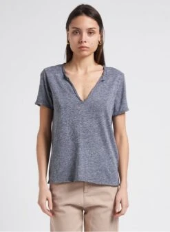 BERENICE ELFY - T-shirt Van Katoenmix Met Tunesische Kraag | Grijs