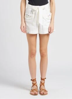 LILIAN - Short Van Geborduurd Katoen Met Hoge Taille | Beige