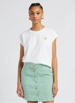 AMELIA - Ruimvallend, Katoenen T-shirt Met Ronde Hals | Goudkleurige