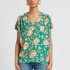 BATTANTE - Top Met V-hals En Bloemenprint | Groen -MORGAN Verkoop 4156988