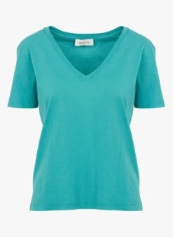 BERENICE ENOYA - Katoenen T-shirt Met V-hals | Blauw -MORGAN Verkoop 4158392