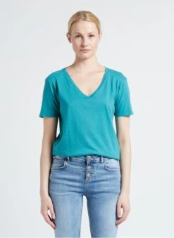 BERENICE ENOYA - Katoenen T-shirt Met V-hals | Blauw