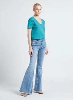 BERENICE ENOYA - Katoenen T-shirt Met V-hals | Blauw -MORGAN Verkoop 4161022