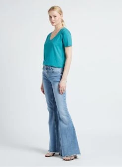 BERENICE ENOYA - Katoenen T-shirt Met V-hals | Blauw -MORGAN Verkoop 4161023