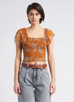 BERENICE TIMY - Korte Top Met Vierkante Hals | Oranje