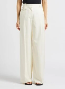 SMITH - Wijde, Wollen Kostuumbroek | Wit