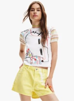 Desigual Kort, Katoenen T-shirt Met Ronde Hals | Zilver