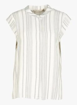 Wijde Gestreepte Blouse Met Maokraag | Beige