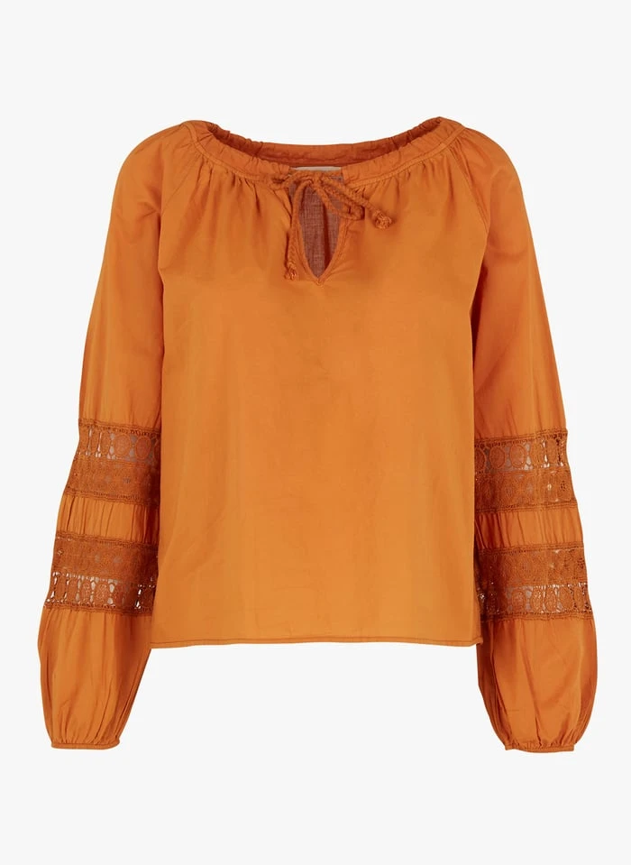 Ruimvallende, Katoenen Top Met Tuniekhals | Bruin 4 Ruimvallende, Katoenen Top Met Tuniekhals | Bruin - Afbeelding 2