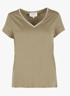 TOANY - T-shirt Van Katoenmix Met V-hals | Kaki -MORGAN Verkoop 4169476