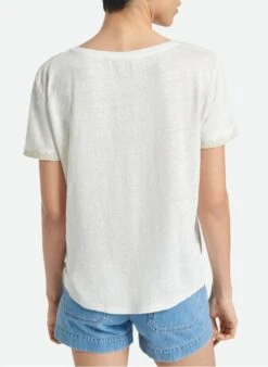 Vanessa Bruno AMAYA - Linnen T-shirt Met V-hals En Borduursel | Beige -MORGAN Verkoop 4173972