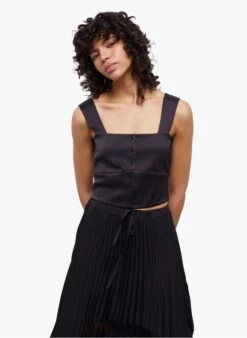 THE KOOPLES Katoenen Cropped Top Met Vierkante Hals | Zwart -MORGAN Verkoop 4174083