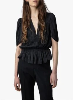 Zadig & Voltaire TYOKO - Getailleerde Top Met V-hals En Satijnglans | Zwart