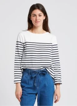 PETIT BATEAU Gestreept, Katoenen T-shirt Met Boothals | Zwart