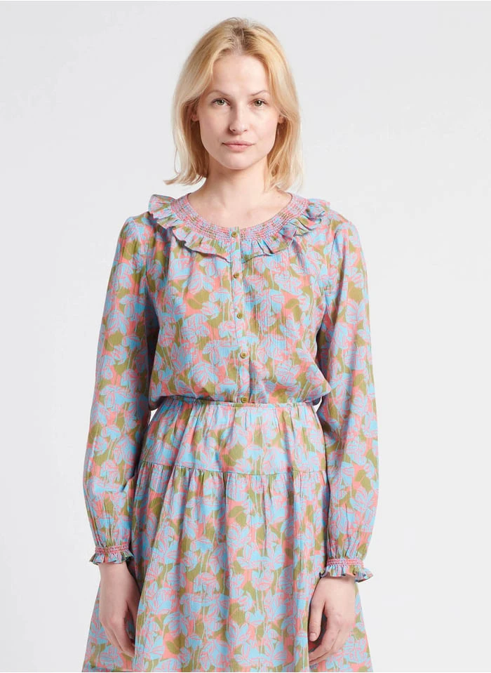 PAMIERS - Top Van Biokatoen Met Ronde Hals En Bloemenprint | Blauw 3 PAMIERS - Top Van Biokatoen Met Ronde Hals En Bloemenprint | Blauw