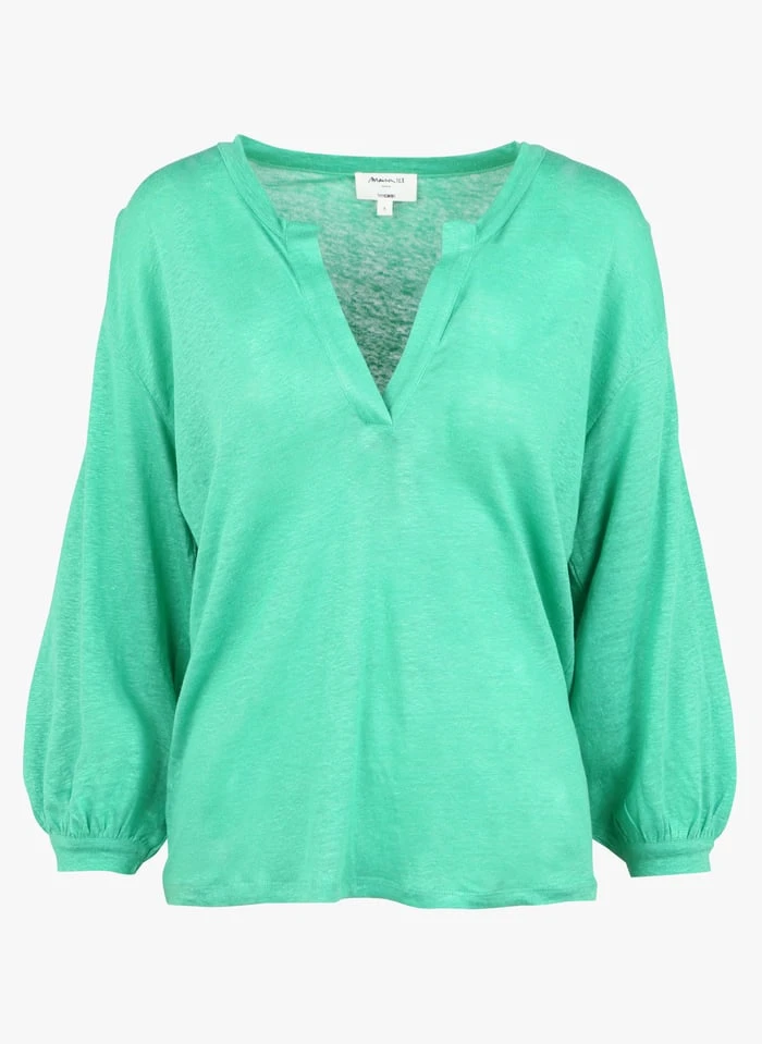 MAISON 123 CIRSEE - Linnen T-shirt Met Tuniekhals | Groen 5 MAISON 123 CIRSEE - Linnen T-shirt Met Tuniekhals | Groen - Afbeelding 3