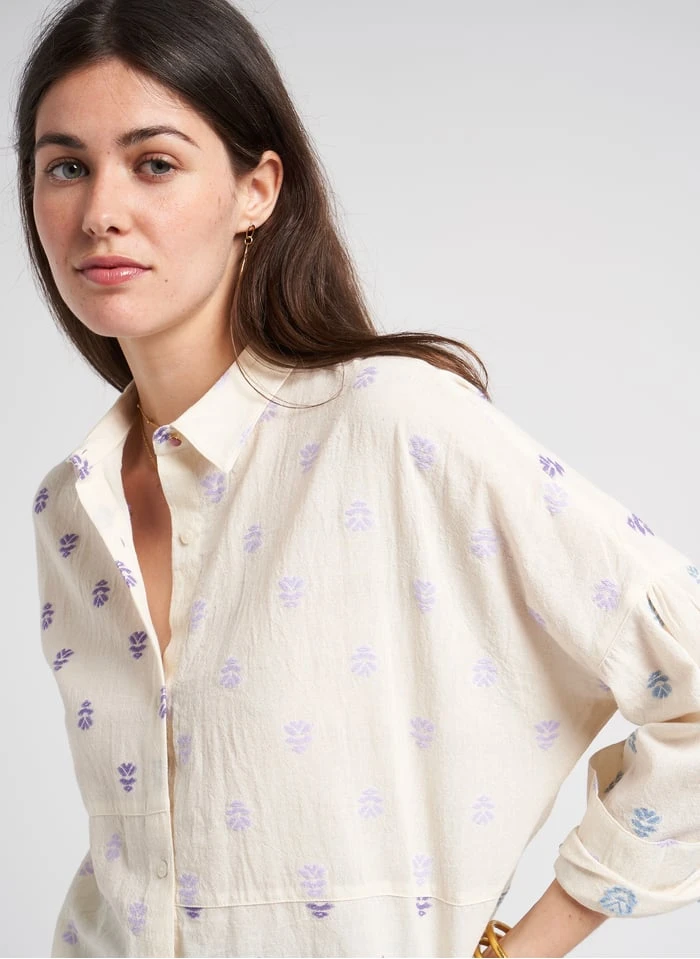 Sessun BOTENZA - Blouse Van Katoenmix Met Klassieke Kraag En Print | Beige 6 Sessun BOTENZA - Blouse Van Katoenmix Met Klassieke Kraag En Print | Beige - Afbeelding 4