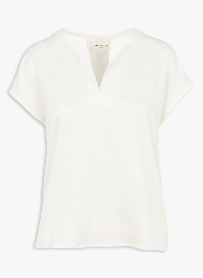 MAISON 123 HANNAH - Satijnachtige Top Met Tuniekhals | Wit 4 MAISON 123 HANNAH - Satijnachtige Top Met Tuniekhals | Wit - Afbeelding 3