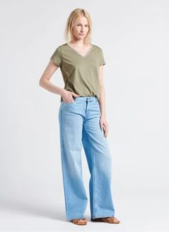 TOANY - T-shirt Van Katoenmix Met V-hals | Kaki -MORGAN Verkoop 4183063