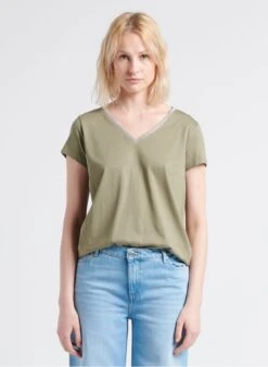 TOANY - T-shirt Van Katoenmix Met V-hals | Kaki
