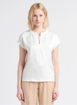 MAISON 123 HANNAH - Satijnachtige Top Met Tuniekhals | Wit