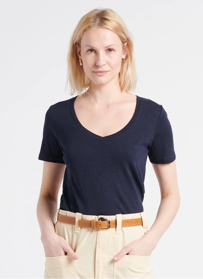 Marc O'Polo Katoenen T-shirt Met V-hals | Blauw 3 Marc O'Polo Katoenen T-shirt Met V-hals | Blauw