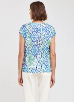 Linnen T-shirt Met V-hals En Print | Blauw -MORGAN Verkoop 4184191