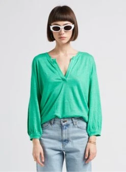 MAISON 123 CIRSEE - Linnen T-shirt Met Tuniekhals | Groen 11 MAISON 123 CIRSEE - Linnen T-shirt Met Tuniekhals | Groen -MORGAN Verkoop 4189741