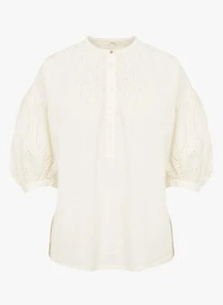 Sessun PALMARIA - Blouse Met Ronde Hals En Borduursel Katoenblend | Wit -MORGAN Verkoop 4189946