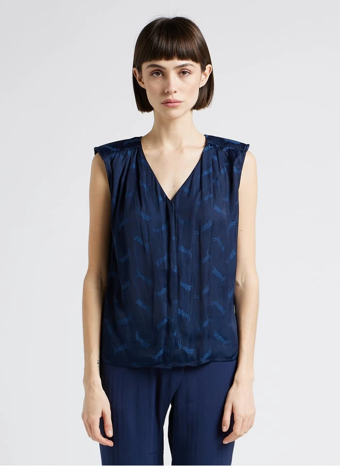 LE TEMPS DES CERISES MISSOU - Top Met V-hals En Jacquardmotief | Blauw 3 LE TEMPS DES CERISES MISSOU - Top Met V-hals En Jacquardmotief | Blauw