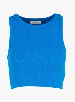 KOOKAI Korte Top Met Ronde Hals En Ribbeltextuur Katoenblend | Blauw