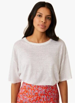 IDALINE - Linnen T-shirt Met Ronde Hals | Wit