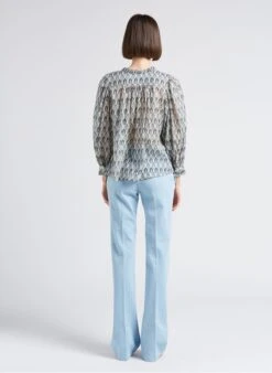 CHRISTINE - Katoenen Top Met Lange Mouw, V-hals En Print | Beige -MORGAN Verkoop 4217400