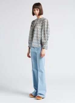 CHRISTINE - Katoenen Top Met Lange Mouw, V-hals En Print | Beige -MORGAN Verkoop 4217401