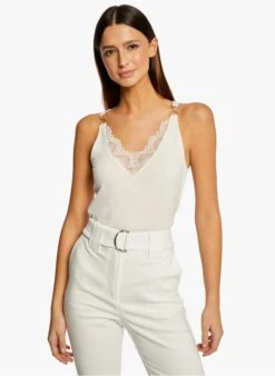 MORGAN DASKI - Kanten Singlet Met V-hals | Beige