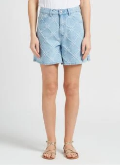 Object MOJI - Jacquard Spijkershort Met Hoge Taille | Jeans Verschoten