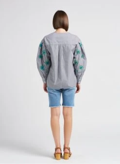 STELLA FOREST ZOLA - Gestreepte, Katoenen Blouse Met Ronde Hals En Borduursel | Zwart -MORGAN Verkoop 4229911