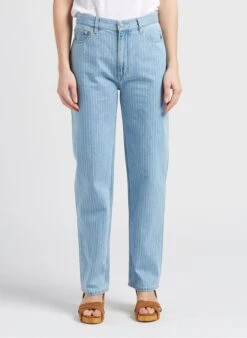 MARCIA - Gestreepte, Katoenen Boyfriend-jeans | Blauw