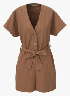 FRNCH LIKA - Katoenen Playsuit Met V-hals | Bruin