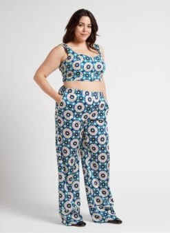 PERSONA RICCI - Wijde, Soepelvallende Broek Met Print | Blauw
