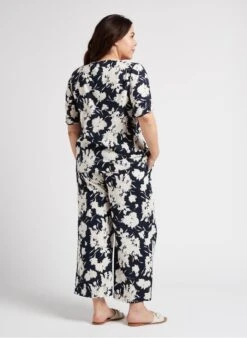 PERSONA RITA - Soepelvallende Cropped Broek Met Print | Blauw -MORGAN Verkoop 4236193