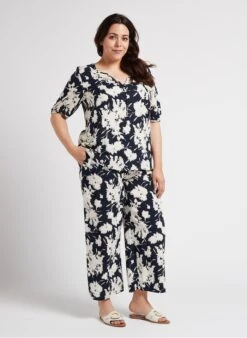 PERSONA RITA - Soepelvallende Cropped Broek Met Print | Blauw -MORGAN Verkoop 4236198