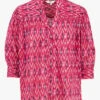 CEZARINE - Rechte, Katoenen Blouse Met V-hals En Print | Roze -MORGAN Verkoop 4241811