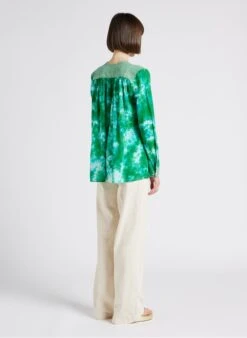 TIE AND DYE BLOUSE - Katoenen Top Met Ronde Hals En Tie-dyeprint | Groen -MORGAN Verkoop 4244766 1