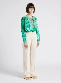 TIE AND DYE BLOUSE - Katoenen Top Met Ronde Hals En Tie-dyeprint | Groen -MORGAN Verkoop 4244767 1
