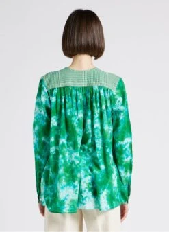 TIE AND DYE BLOUSE - Katoenen Top Met Ronde Hals En Tie-dyeprint | Groen -MORGAN Verkoop 4244768