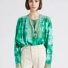 TIE AND DYE BLOUSE - Katoenen Top Met Ronde Hals En Tie-dyeprint | Groen -MORGAN Verkoop 4244769