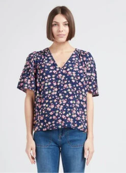 JULES - Top Met V-hals En Print | Blauw