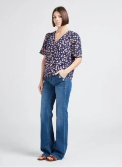 JULES - Top Met V-hals En Print | Blauw -MORGAN Verkoop 4244987