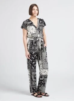 PALITO - Soepelvallende, Rechte Broek Met Paisleymotief | Zwart -MORGAN Verkoop 4245001